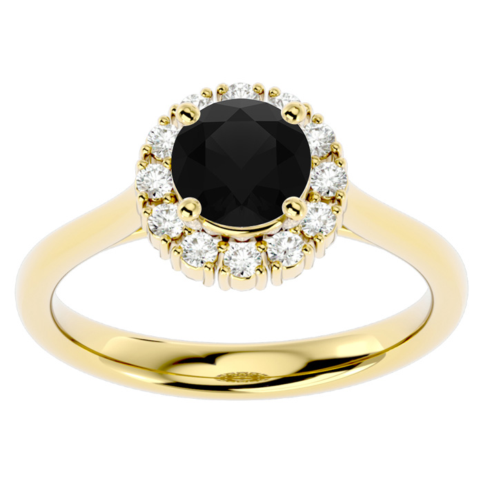 1 1/3 Carat Halo Black Moissanite Engagement Ring in 14K Yellow Gold (4 g), Size 4 by SuperJeweler