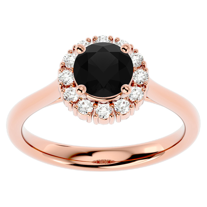 1 1/3 Carat Halo Black Moissanite Engagement Ring In 14K Rose Gold (4 G) By SuperJeweler