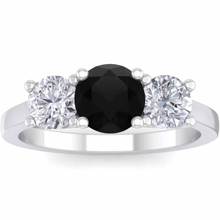 2 Carat Black Moissanite Three Stone Engagement Ring in 14K White Gold (4.10 g), Size 4 by SuperJeweler