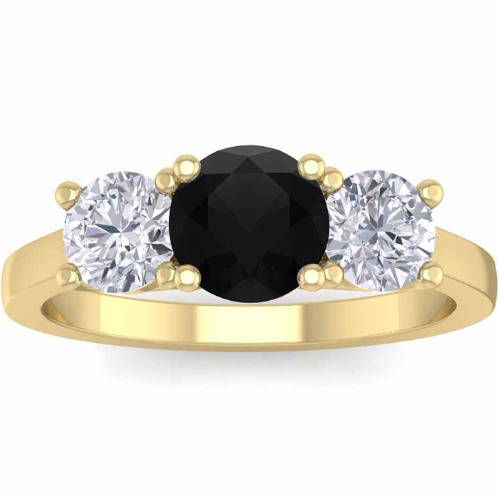 2 Carat Black Moissanite Three Stone Engagement Ring in 14K Yellow Gold (4.10 g), Size 4 by SuperJeweler