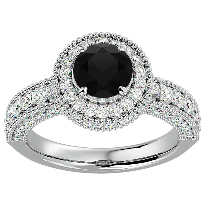 2.5 Carat Black Moissanite Halo Engagement Ring in 14K White Gold (3 g), Size 4 by SuperJeweler