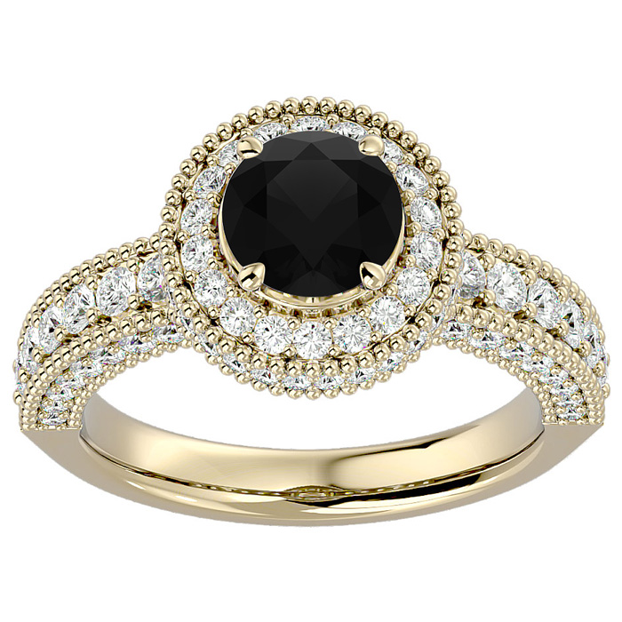 2.5 Carat Black Moissanite Halo Engagement Ring In 14K Yellow Gold (3 G) By SuperJeweler