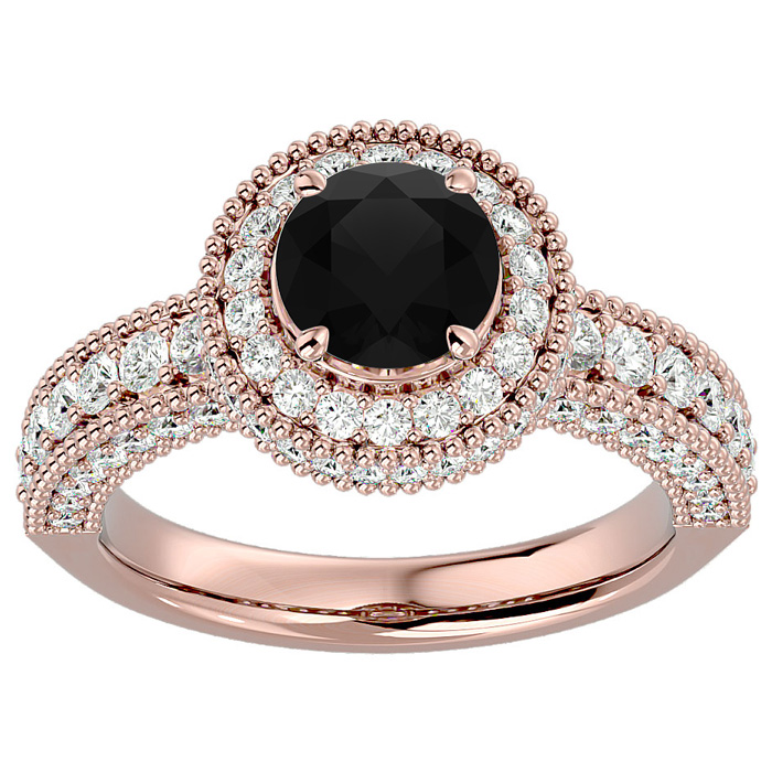 2.5 Carat Black Moissanite Halo Engagement Ring in 14K Rose Gold (3 g), Size 4 by SuperJeweler