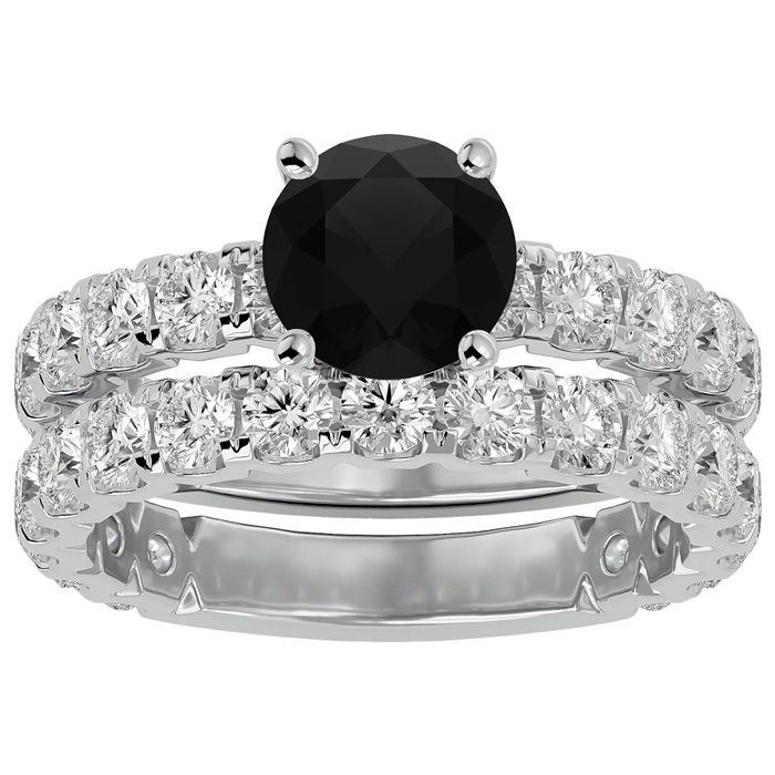 3 1/2 Carat Round Black Moissanite Bridal Ring Set in 14K White Gold (6 g), Size 4 by SuperJeweler