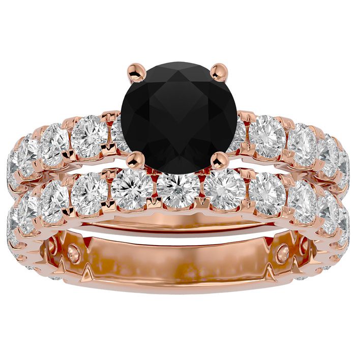 3 1/2 Carat Round Black Moissanite Bridal Ring Set in 14K Rose Gold (6 g), Size 4 by SuperJeweler