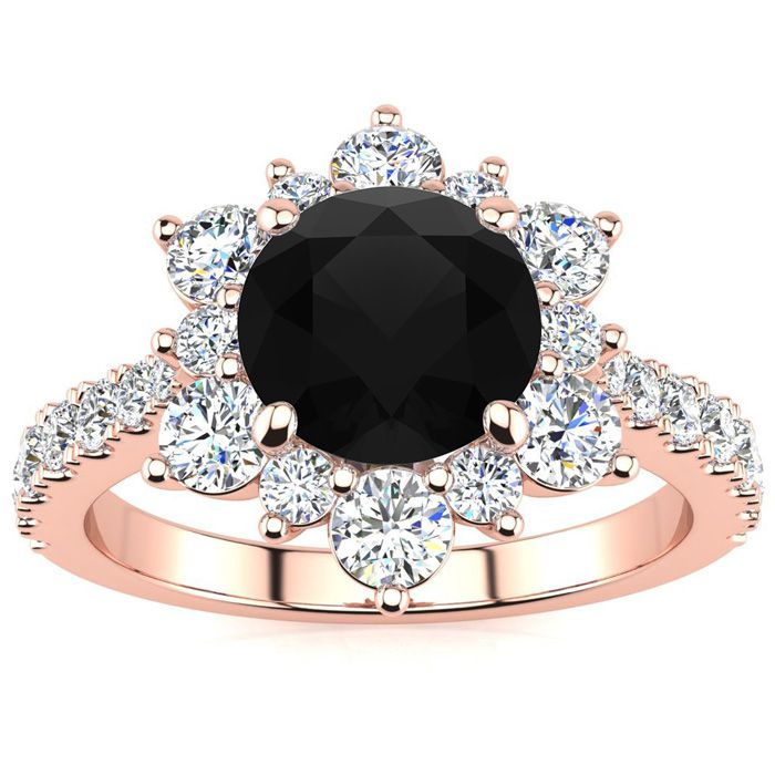 1 Carat Round Shape Flower Halo Black Moissanite Engagement Ring in 14K Rose Gold (3.60 g), E/F Color, Size 4 by SuperJeweler