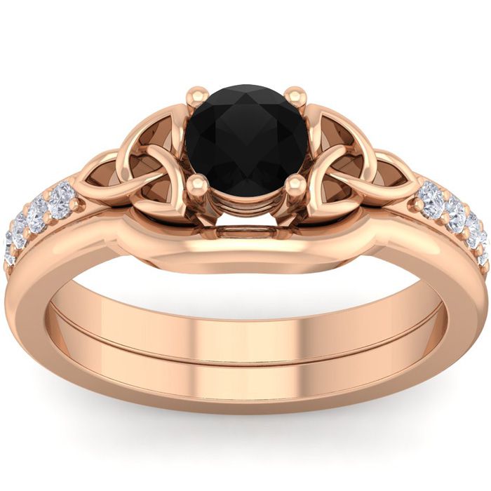 1/2 Carat Round Black Moissanite Claddagh Bridal Ring Set in 14K Rose Gold (6 g), Size 4 by SuperJeweler