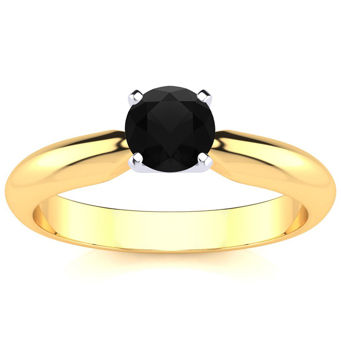 1/2 Carat Black Moissanite Solitaire Engagement Ring In 14K Yellow Gold (2 G) By SuperJeweler