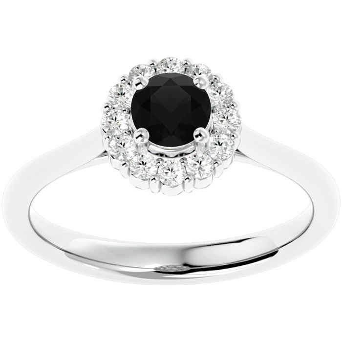 3/4 Carat Halo Black Moissanite Engagement Ring in 14K White Gold (3.70 g), Size 4 by SuperJeweler