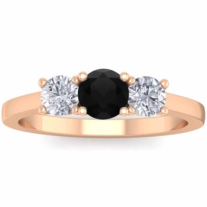 1 Carat Black Moissanite Three Stone Engagement Ring in 14K Rose Gold (3.40 g), Size 4 by SuperJeweler