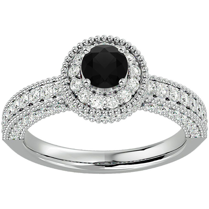 1.5 Carat Black Moissanite Halo Engagement Ring in 14K White Gold (1.77 g), Size 4 by SuperJeweler