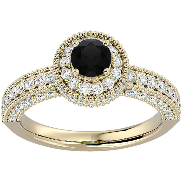 1.5 Carat Black Moissanite Halo Engagement Ring in 14K Yellow Gold (1.77 g), Size 4 by SuperJeweler