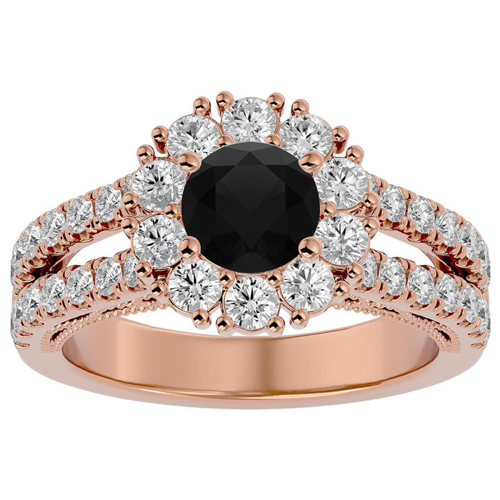 2 1/4 Carat Black Moissanite Halo Engagement Ring in 14K Rose Gold (6.40 g), Size 4 by SuperJeweler