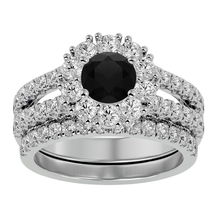 2.5 Carat Black Moissanite Bridal Ring Set in 14K White Gold (8.60 g), Size 4 by SuperJeweler