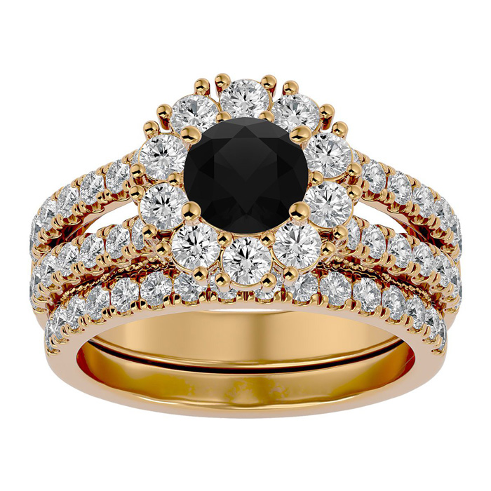 2.5 Carat Black Moissanite Bridal Ring Set In 14K Yellow Gold (8.60 G), Size 4 By SuperJeweler