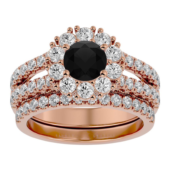 2.5 Carat Black Moissanite Bridal Ring Set in 14K Rose Gold (8.60 g), Size 4 by SuperJeweler