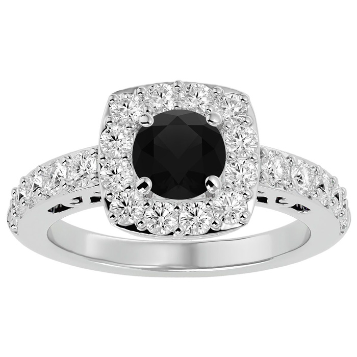 2.5 Carat Black Moissanite Halo Engagement Ring in 14K White Gold (5.80 g), Size 4 by SuperJeweler