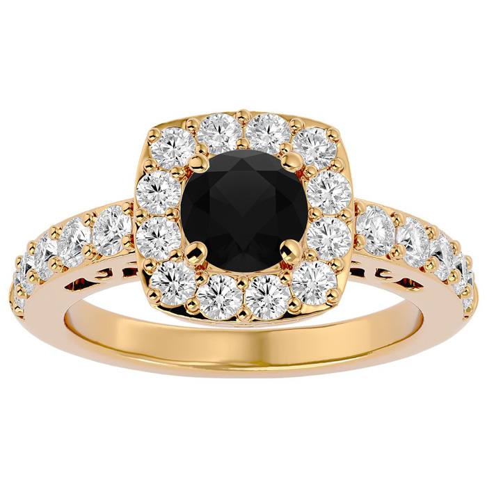 2.5 Carat Black Moissanite Halo Engagement Ring in 14K Yellow Gold (5.80 g), Size 4 by SuperJeweler