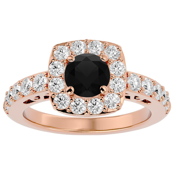 2.5 Carat Black Moissanite Halo Engagement Ring in 14K Rose Gold (5.80 g), Size 4 by SuperJeweler