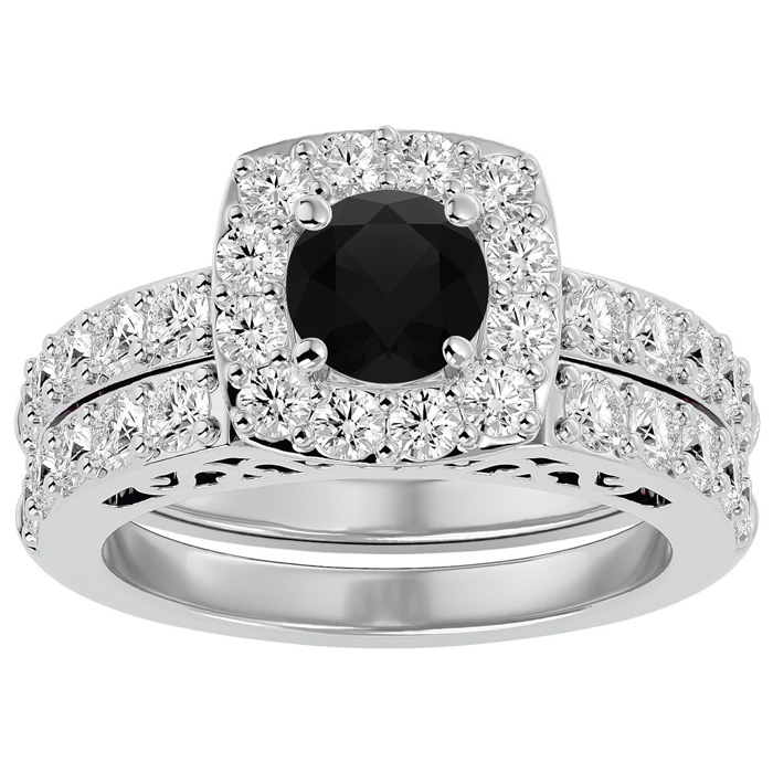 3 Carat Black Moissanite Bridal Ring Set in 14K White Gold (10.50 g), Size 4 by SuperJeweler