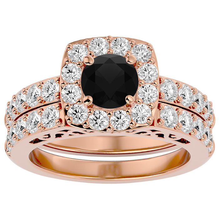 3 Carat Black Moissanite Bridal Ring Set in 14K Rose Gold (10.50 g), Size 4 by SuperJeweler