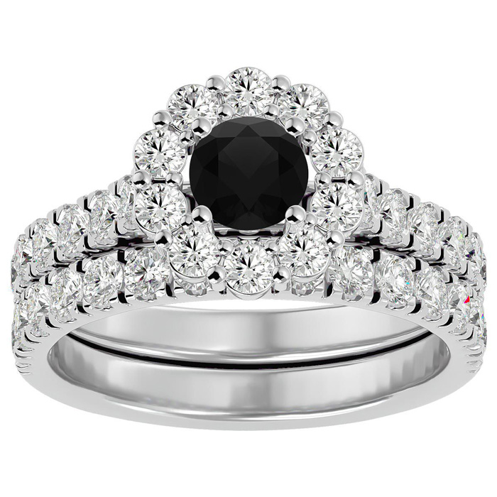 2 Carat Halo Black Moissanite Bridal Ring Set In 14K White Gold (5 G), Size 4 By SuperJeweler
