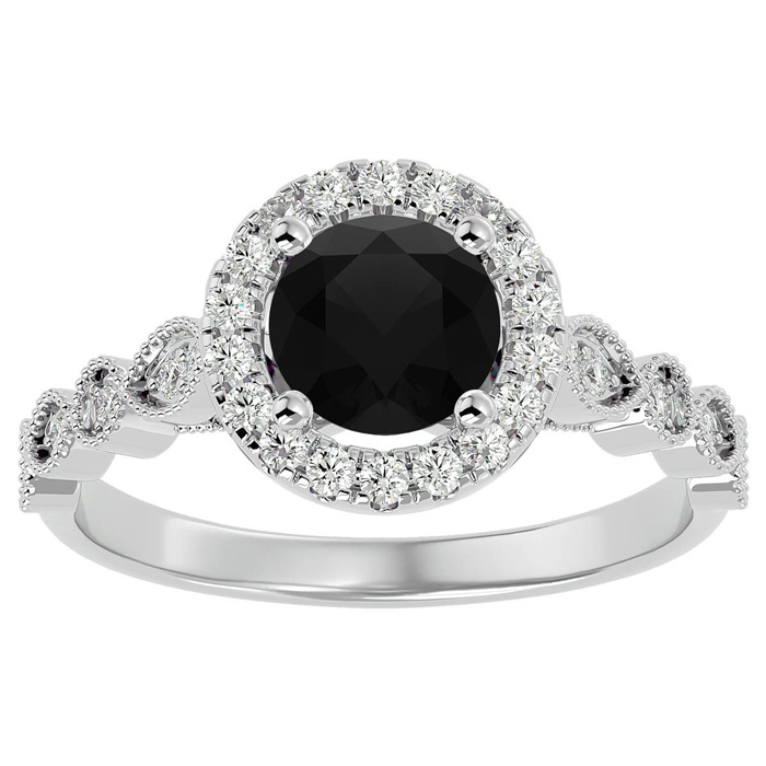 1 1/3 Carat Halo Black Moissanite Engagement Ring in 14K White Gold (1.80 g), Size 4 by SuperJeweler