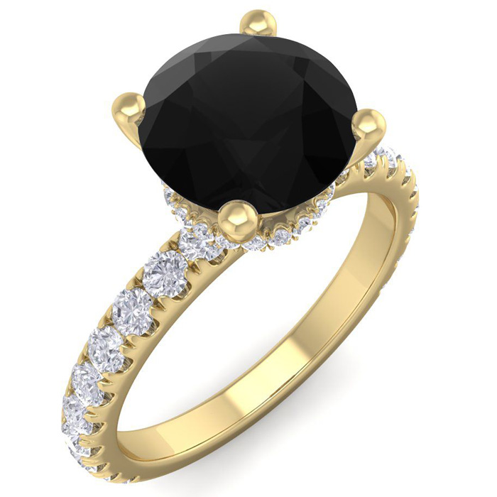 2.5 Carat Round Shape Hidden Halo Black Moissanite Engagement Ring In 14K Yellow Gold (3.40 G) By SuperJeweler