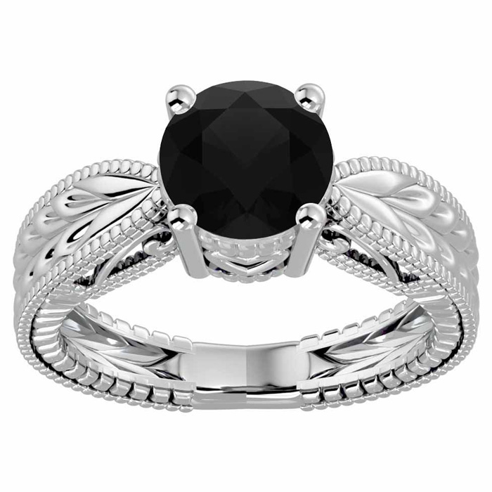2 Carat Black Moissanite Solitaire Engagement Ring W/ Tapered Etched Band In 14K White Gold (5.90 G) By SuperJeweler