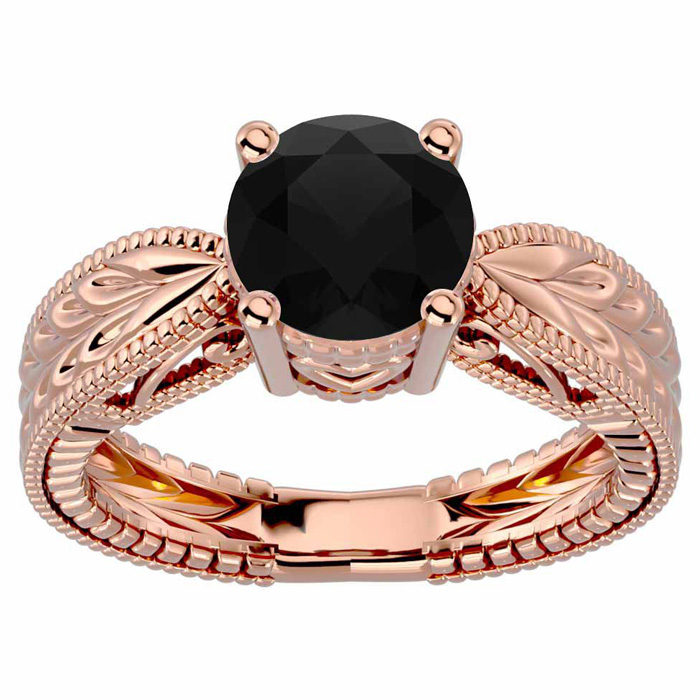 2 Carat Black Moissanite Solitaire Engagement Ring W/ Tapered Etched Band In 14K Rose Gold (5.90 G) By SuperJeweler