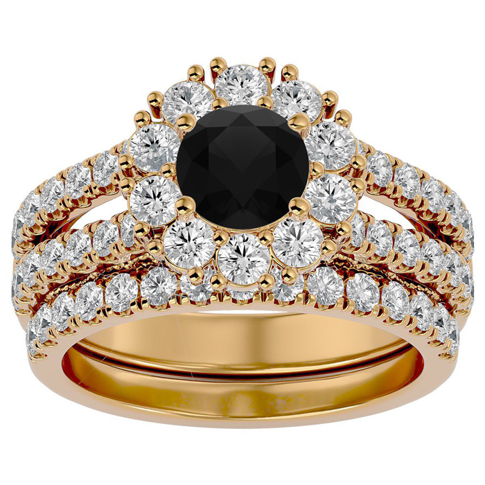 4 1/2 Carat Black Moissanite Bridal Ring Set In 14K Yellow Gold (10.40 G), Size 4 By SuperJeweler