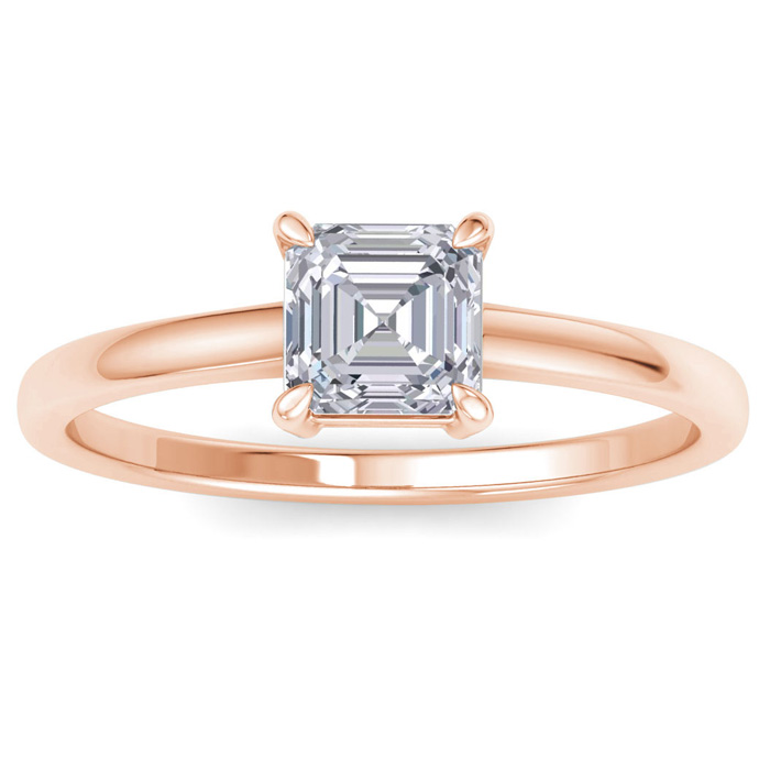 1 Carat Asscher Cut Diamond Solitaire Engagement Ring in 14K Rose Gold (2.4 g) (, I1-I2 Clarity Enhanced), Size 4 by SuperJeweler