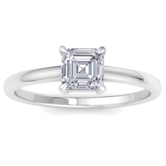 1 Carat Asscher Cut Diamond Solitaire Engagement Ring in 14K White Gold (2.4 g) (, I1-I2 Clarity Enhanced), Size 4 by SuperJeweler