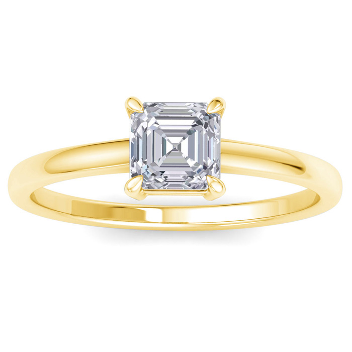 1 Carat Asscher Cut Diamond Solitaire Engagement Ring in 14K Yellow Gold (2.4 g) (, I1-I2 Clarity Enhanced), Size 4 by SuperJeweler