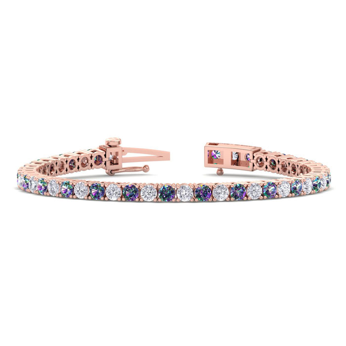 8 3/4 Carat Mystic Topaz & Diamond Tennis Bracelet in 14K Rose Go