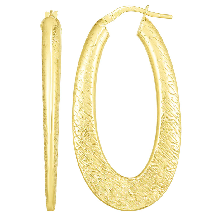 14K Yellow Gold (3.8 g) Graduated Oval Diamond Cut Hoop Earrings, 1.5 Inches by SuperJeweler
