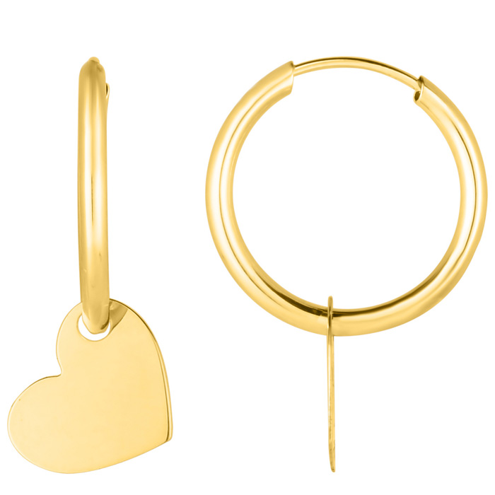 14K Yellow Gold (0.8 g) Heart Dangle Hoop Earrings, 1 Inch by SuperJeweler