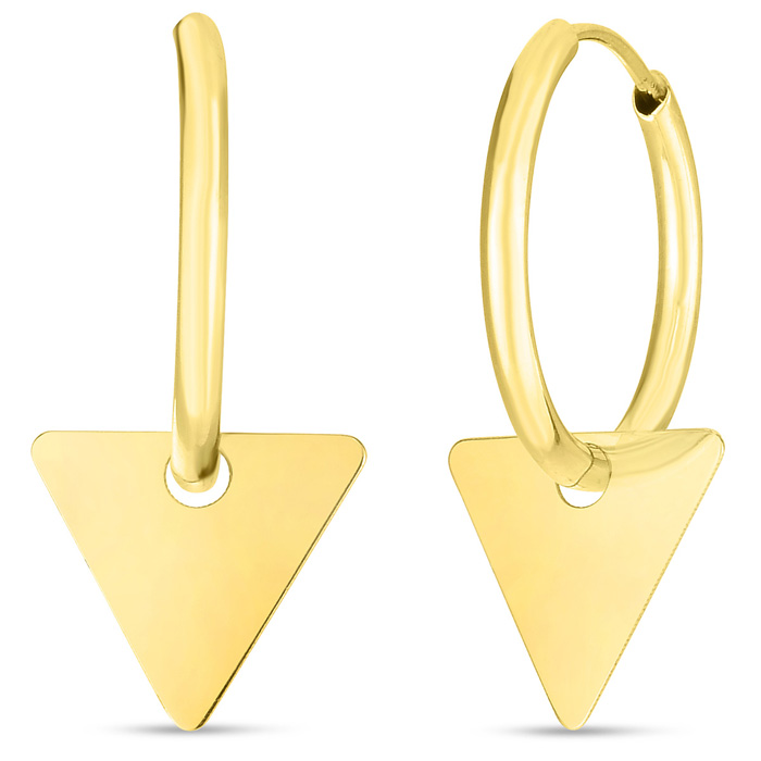 14K Yellow Gold (0.8 g) Triangle Dangle Hoop Earrings, 1 Inch by SuperJeweler