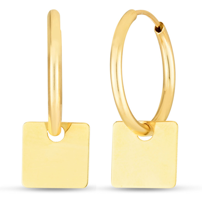 14K Yellow Gold (0.8 g) Square Dangle Hoop Earrings, 1 Inch by SuperJeweler