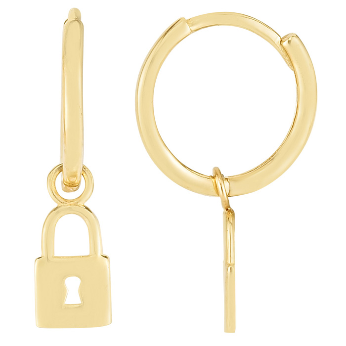 14K Yellow Gold (1.2 g) Lock Dangle Hoop Earrings, 1 Inch by SuperJeweler
