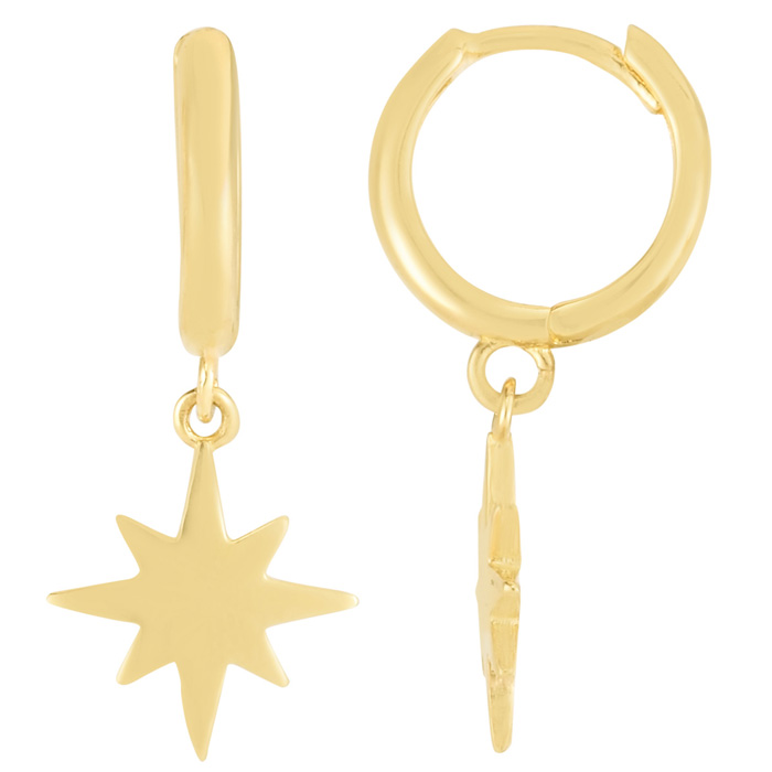 14K Yellow Gold (1.6 g) Star Dangle Hoop Earrings, 1 Inch by SuperJeweler