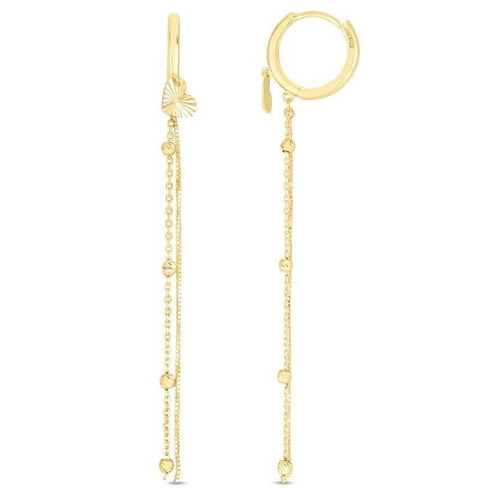 14K Yellow Gold (1.8 g) Heart Chain Drop Earrings, 2 Inches by SuperJeweler