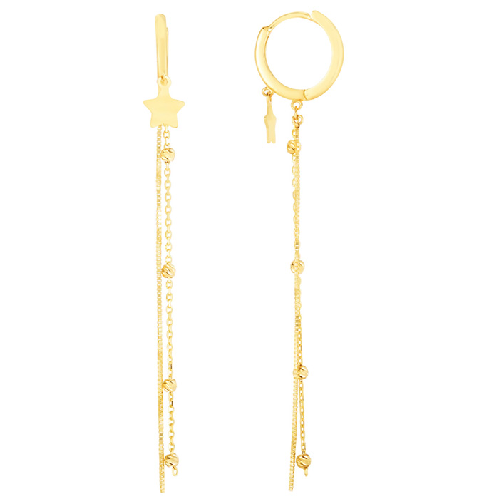 14K Yellow Gold (1.8 g) Star Chain Drop Earrings, 2 Inches by SuperJeweler