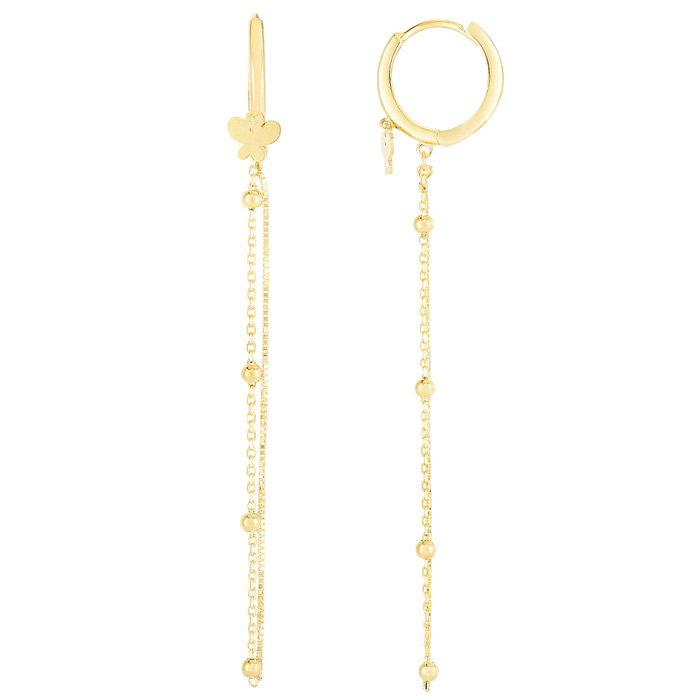 14K Yellow Gold (1.8 g) Butterfly Chain Drop Earrings, 2 Inches by SuperJeweler