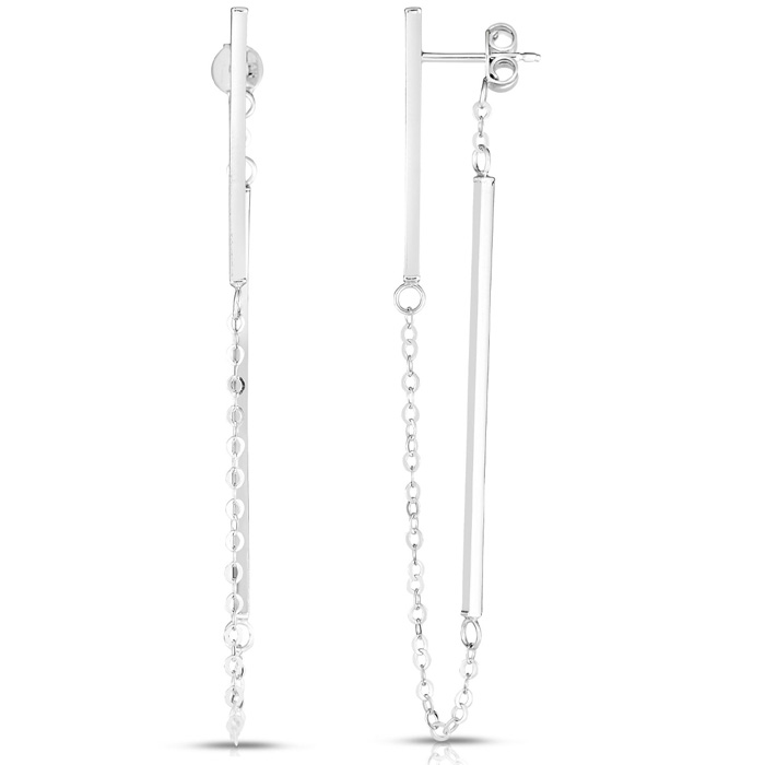 14K White Gold (2.2 g) Front to Back Chain & Bar Drop Earrings, 1.5 Inches by SuperJeweler