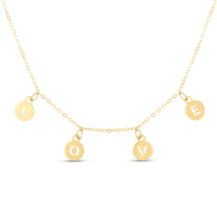 14K Yellow Gold (1.3 g) Dangling Love Necklace, 18 Inches by SuperJeweler