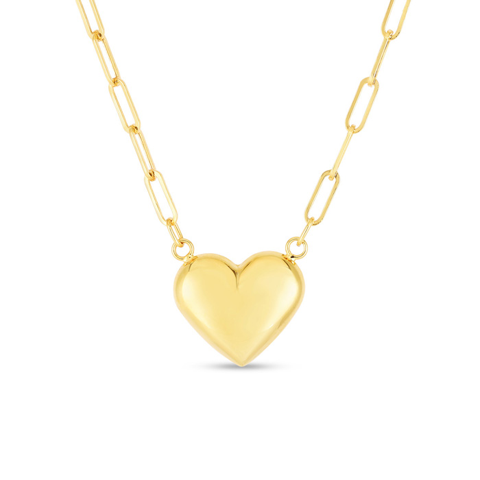 14K Yellow Gold (3.15 g) Puffed Heart Paperclip Chain Necklace, 18 Inches by SuperJeweler