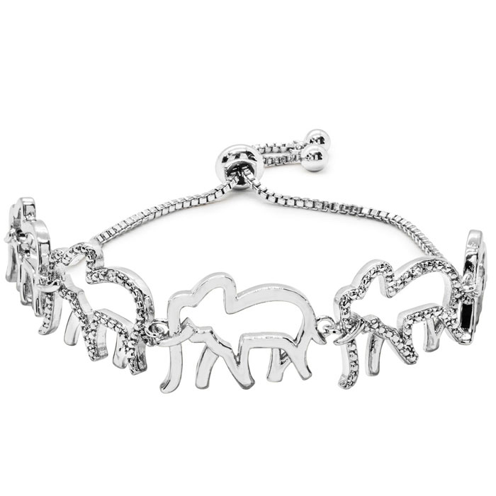 Diamond Accent Elephant Adjustable Bolo Bracelet in Platinum Overlay, 7-10 Inches,  by SuperJeweler