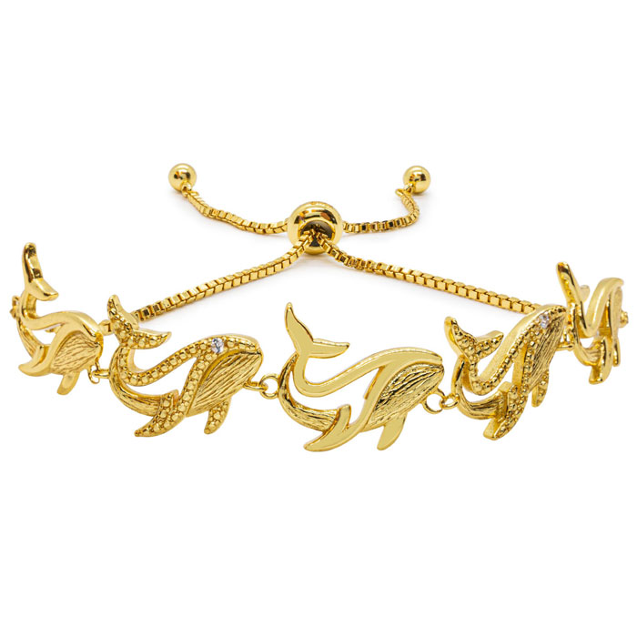 Diamond Accent Whale Adjustable Bolo Bracelet in Yellow Gold Overlay, 7-10 Inches,  by SuperJeweler