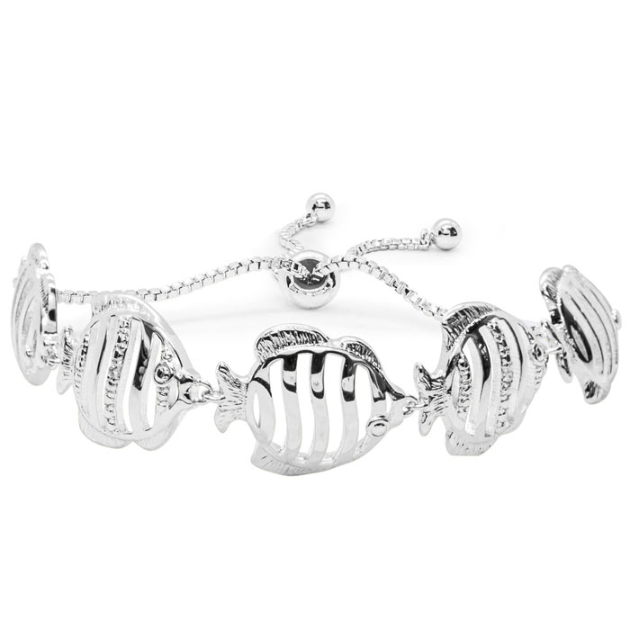 Diamond Accent Fish Adjustable Bolo Bracelet in Platinum Overlay, 7-10 Inches,  by SuperJeweler